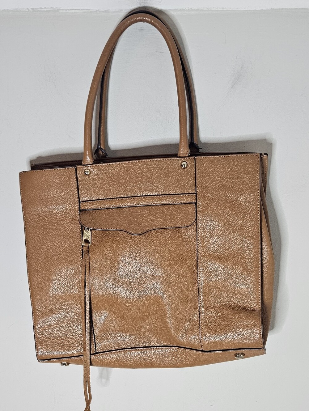 Rebecca Minkoff MAB Leather Tote Side Pocket With Flap Tassel Zipper Pull Brown